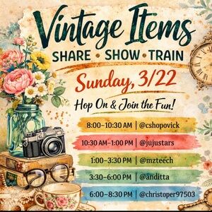 VINTAGE SHARE SHOW TRAIN-Sun 3/22 Starts at 8:00am EST
